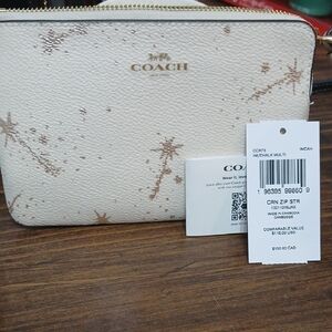 Coach White and Tan Star Pattern Wristlet Nwt
